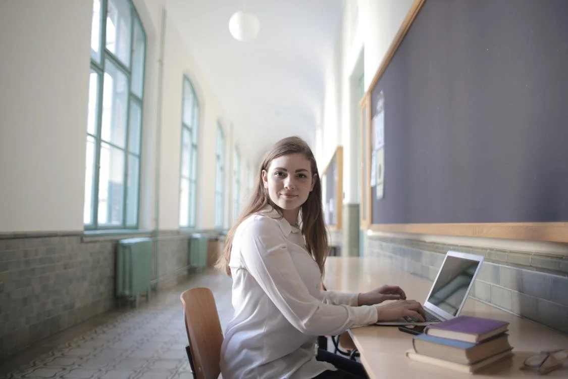 student working on laptop